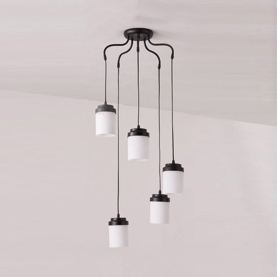 Contemporary Frosted Glass Pendant Lamp: Cylinder Shade Hanging Light in Black & White, Perfect for Kitchens