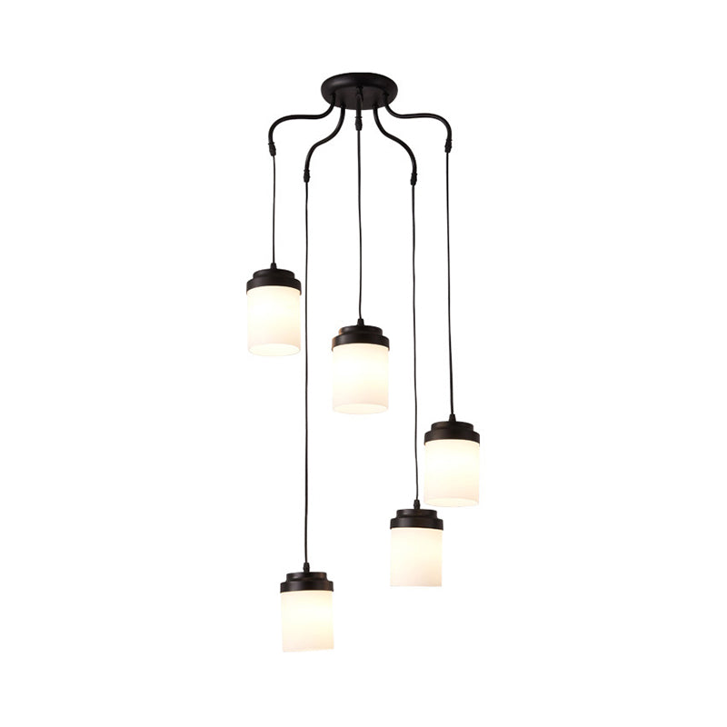Contemporary Frosted Glass Pendant Lamp: Cylinder Shade Hanging Light in Black & White, Perfect for Kitchens