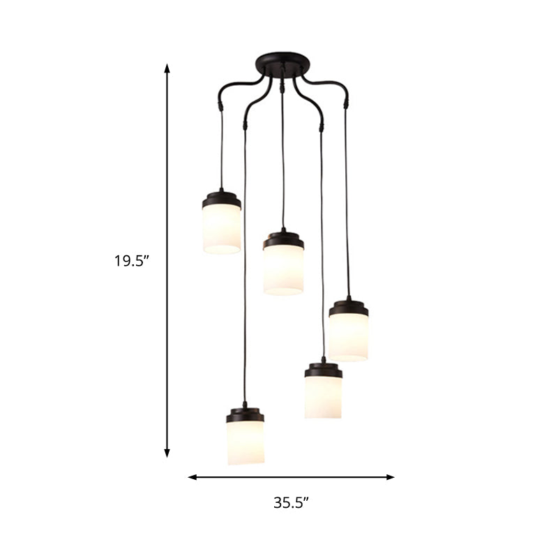 Contemporary Frosted Glass Pendant Lamp: Cylinder Shade Hanging Light in Black & White, Perfect for Kitchens