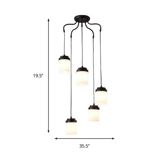 Contemporary Frosted Glass Pendant Lamp: Cylinder Shade Hanging Light in Black & White, Perfect for Kitchens
