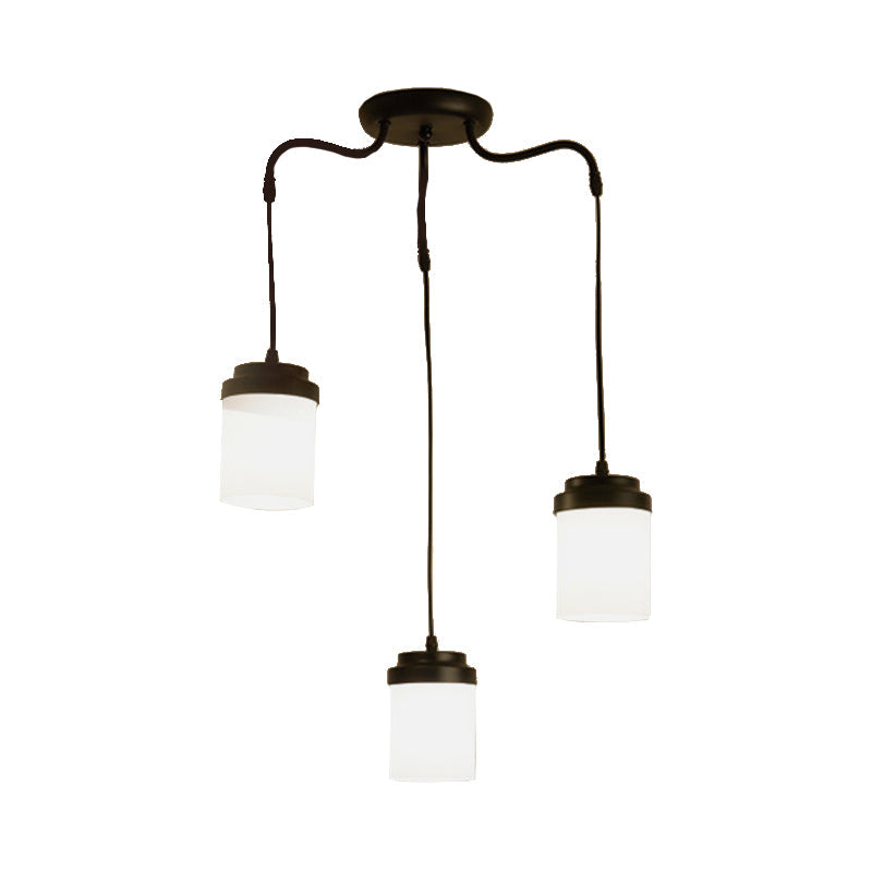 Contemporary Frosted Glass Pendant Lamp: Cylinder Shade Hanging Light in Black & White, Perfect for Kitchens