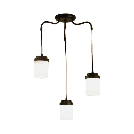 Contemporary Frosted Glass Pendant Lamp: Cylinder Shade Hanging Light in Black & White, Perfect for Kitchens