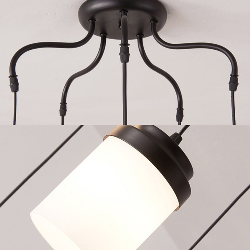 Contemporary Frosted Glass Pendant Lamp: Cylinder Shade Hanging Light in Black & White, Perfect for Kitchens