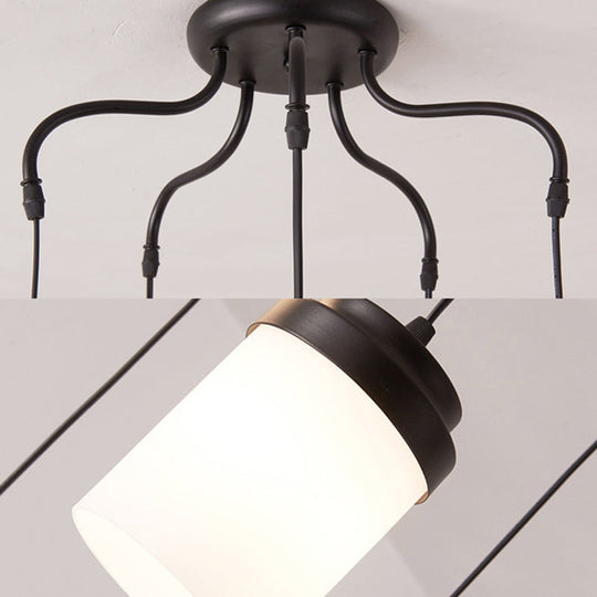 Contemporary Frosted Glass Pendant Lamp: Cylinder Shade Hanging Light in Black & White, Perfect for Kitchens