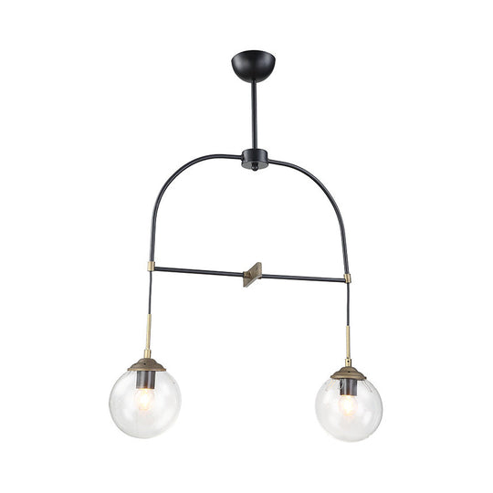 Contemporary Black Arched Pendant Lamp with Glass Shades - 2 Lights - Ideal for Cafes