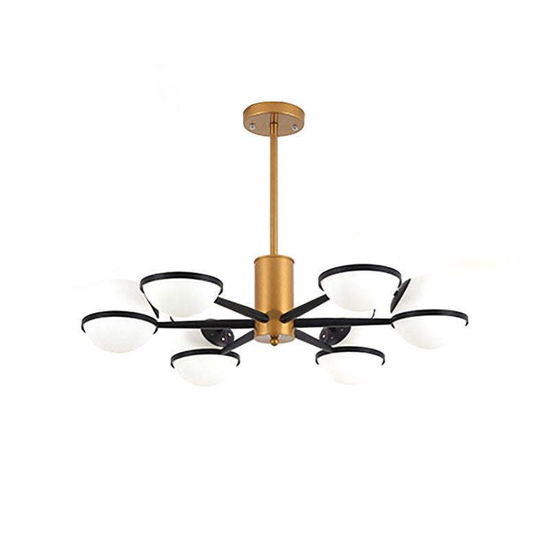 Modern Gold Chandelier with White Glass Orb Shades, 3/6 Light Ceiling Pendant