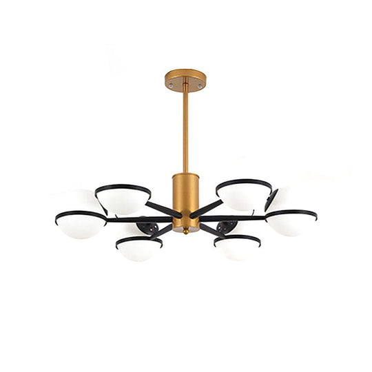 Modern Gold Chandelier with White Glass Orb Shades, 3/6 Light Ceiling Pendant