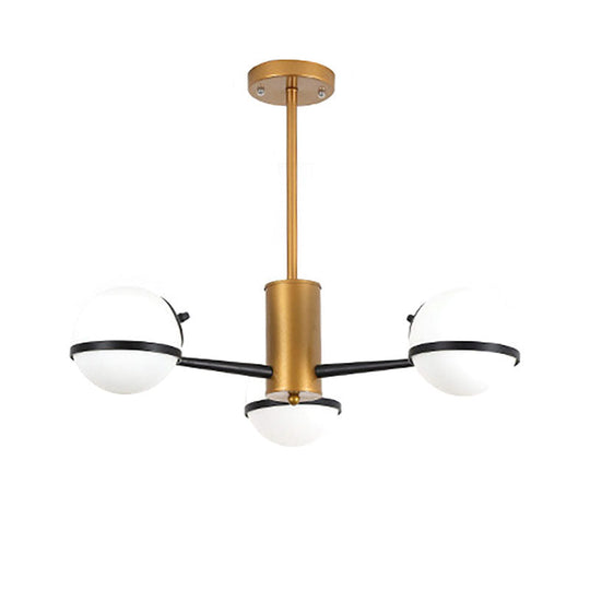Modern Gold Chandelier with White Glass Orb Shades, 3/6 Light Ceiling Pendant