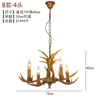 4/6/8 Heads Resin Chandelier Rustic Brown Candle Dining Room Pendant Light with Deer Antler