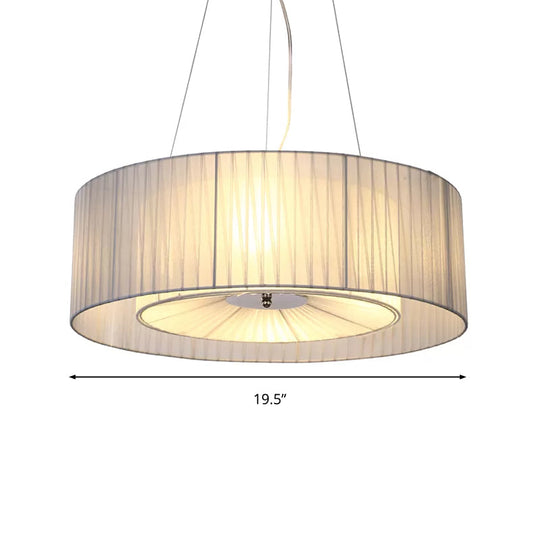 Nordic Fabric 3-Light Drum Pendant Chandelier, White, for Living Room - 18"/21.5"/25.5" Wide
