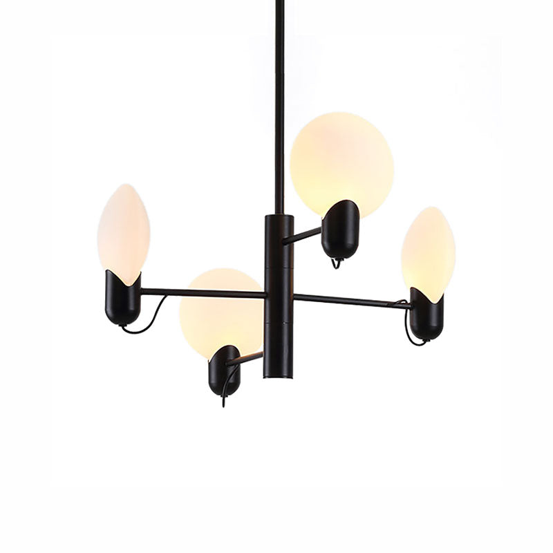 Modern Glass Shade Chandelier - Adjustable 4-Light Hanging Light Fixture in Black/Gold