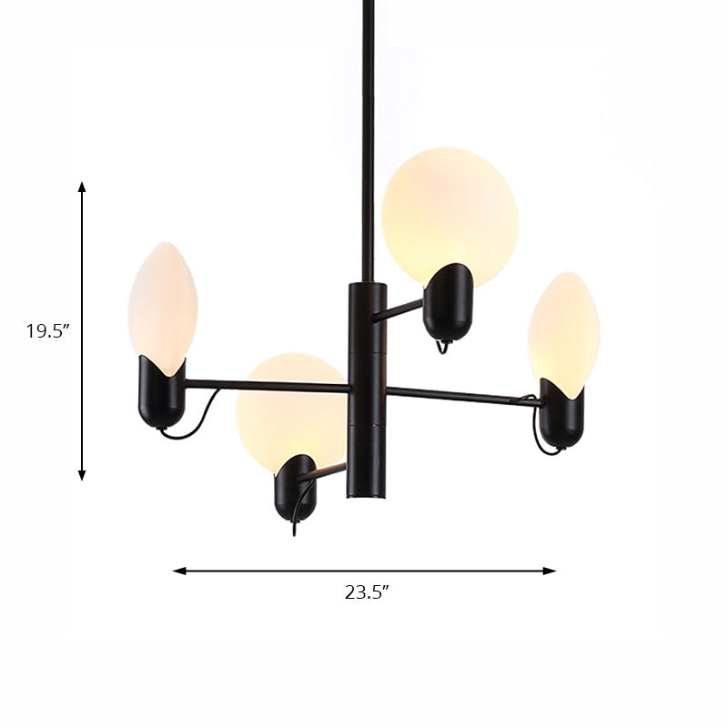 Modern Glass Shade Chandelier - Adjustable 4-Light Hanging Light Fixture in Black/Gold