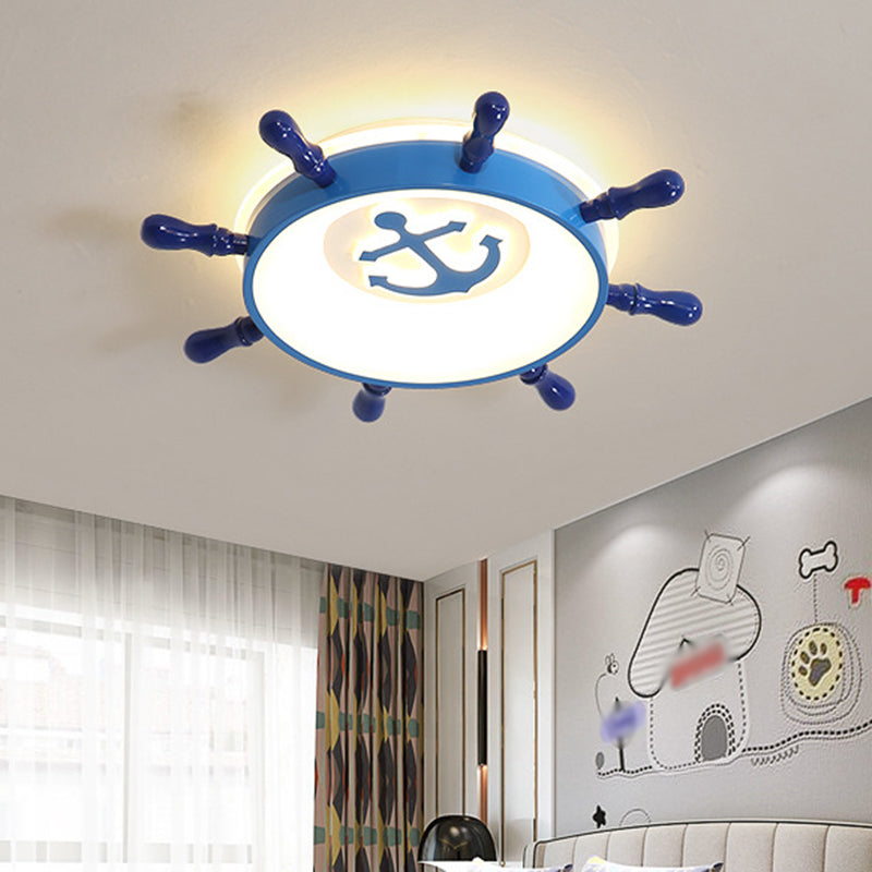 Blue Rudder LED Ceiling Flush Light for Kids with Acrylic Shade and Anchor Pattern