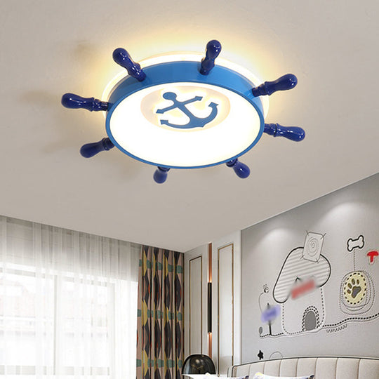 Blue Rudder LED Ceiling Flush Light for Kids with Acrylic Shade and Anchor Pattern