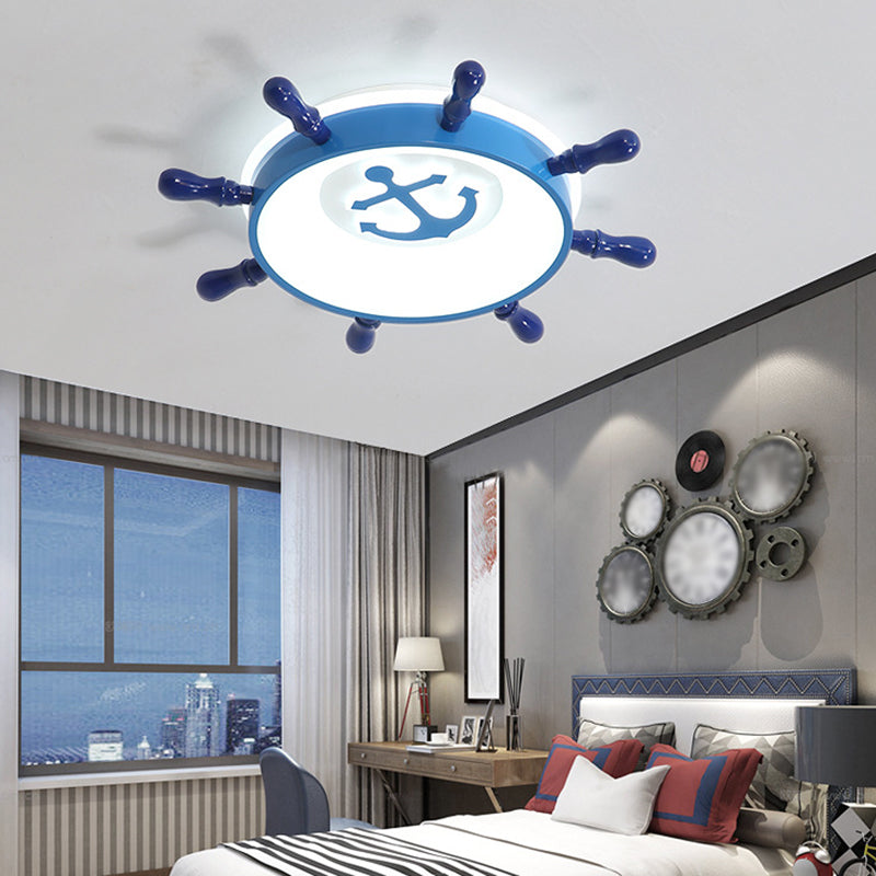 Blue Rudder LED Ceiling Flush Light for Kids with Acrylic Shade and Anchor Pattern