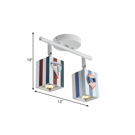 Nautical Flush Mount Ceiling Light with Rotatable Cuboid and 1/2/4 Heads, 5w/10w Resin for Kids Room