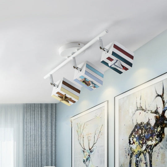 Nautical Flush Mount Ceiling Light with Rotatable Cuboid and 1/2/4 Heads, 5w/10w Resin for Kids Room