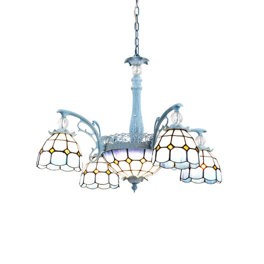 Mediterranean Stained Glass Bell Chandelier - Blue Hanging Lamp with 4/6/8 Lights for Dining Room