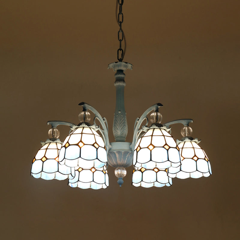 Mediterranean Stained Glass Bell Chandelier - Blue Hanging Lamp with 4/6/8 Lights for Dining Room