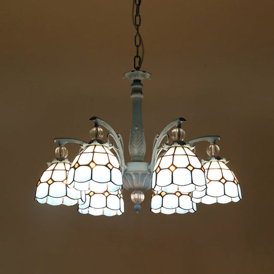 Mediterranean Stained Glass Bell Chandelier - Blue Hanging Lamp with 4/6/8 Lights for Dining Room
