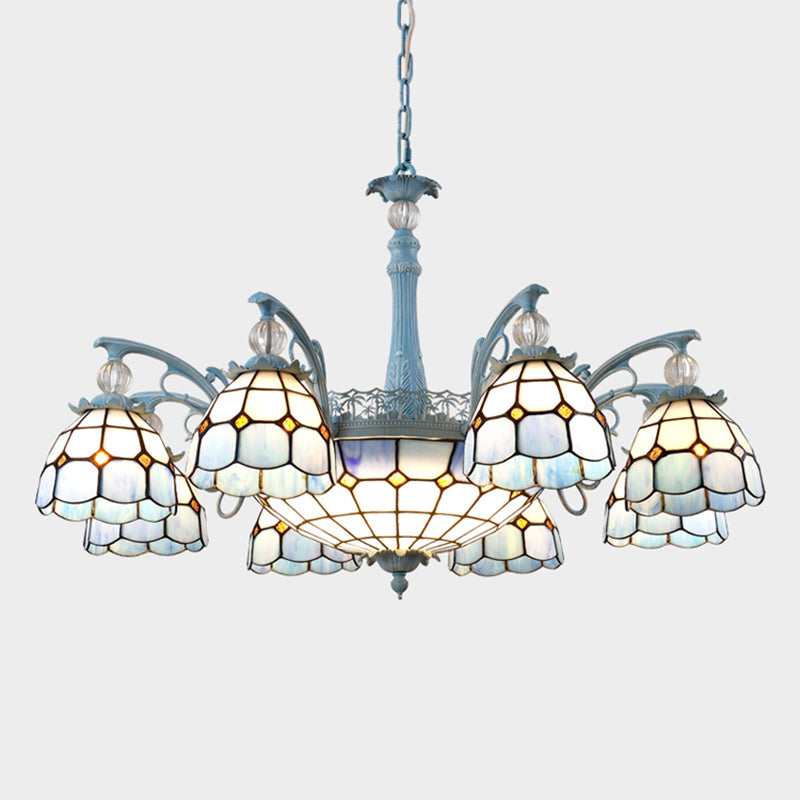 Mediterranean Stained Glass Bell Chandelier - Blue Hanging Lamp with 4/6/8 Lights for Dining Room