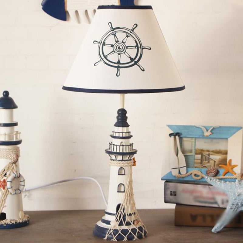 Kids Resin Table Lamp - Red/Dark Blue Lighthouse Night Light with Remote & Dimmer Switch
