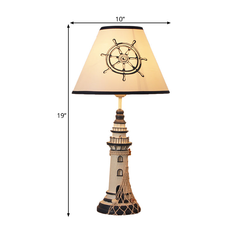 Kids Resin Table Lamp - Red/Dark Blue Lighthouse Night Light with Remote & Dimmer Switch