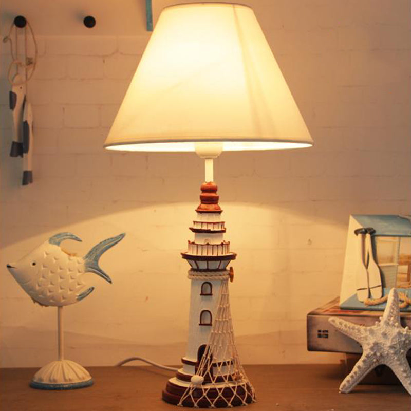 Kids Resin Table Lamp - Red/Dark Blue Lighthouse Night Light with Remote & Dimmer Switch