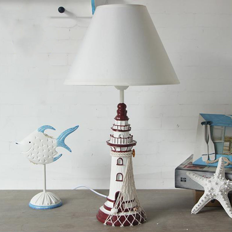 Kids Resin Table Lamp - Red/Dark Blue Lighthouse Night Light with Remote & Dimmer Switch