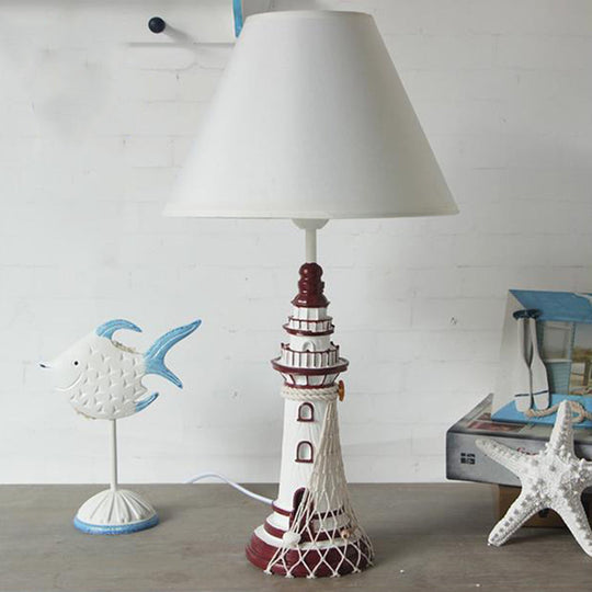 Kids Resin Table Lamp - Red/Dark Blue Lighthouse Night Light with Remote & Dimmer Switch