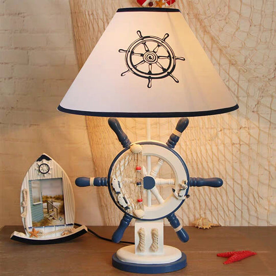 Kids Wooden Rudder Table Lamp in Pink/Blue/Green with Dimmer & Power Switch - Bedside Night Light