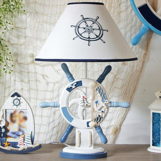 Kids Wooden Rudder Table Lamp in Pink/Blue/Green with Dimmer & Power Switch - Bedside Night Light