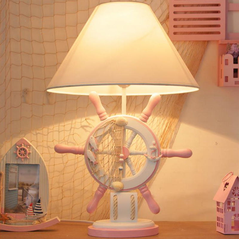 Kids Wooden Rudder Table Lamp in Pink/Blue/Green with Dimmer & Power Switch - Bedside Night Light