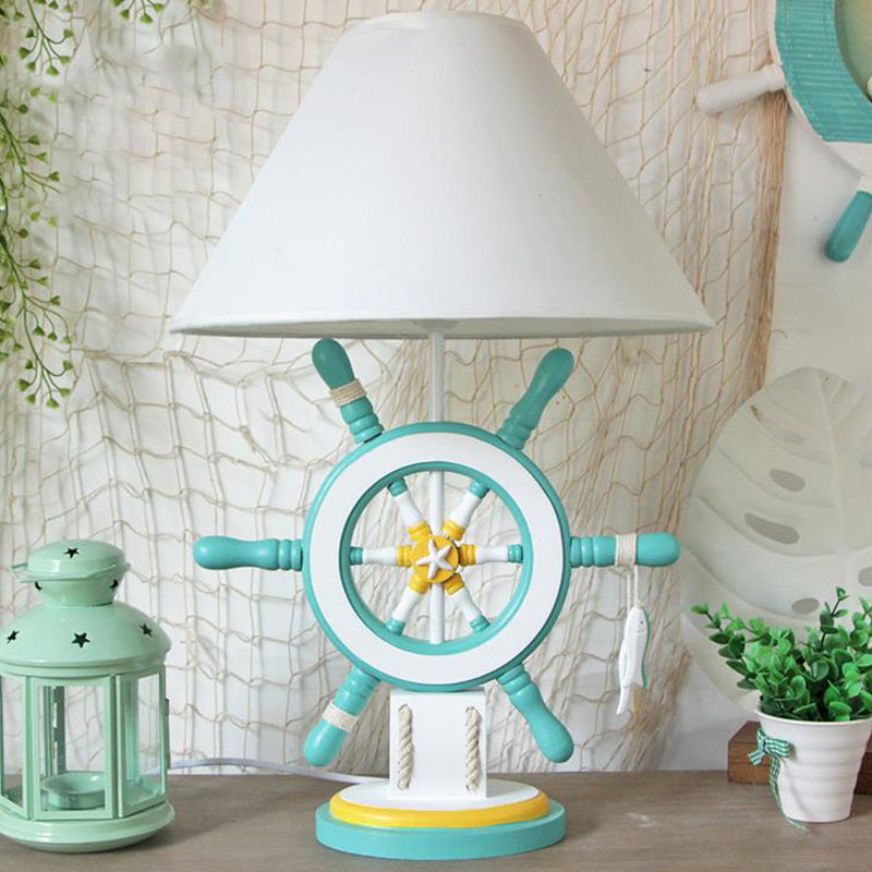 Kids Wooden Rudder Table Lamp in Pink/Blue/Green with Dimmer & Power Switch - Bedside Night Light
