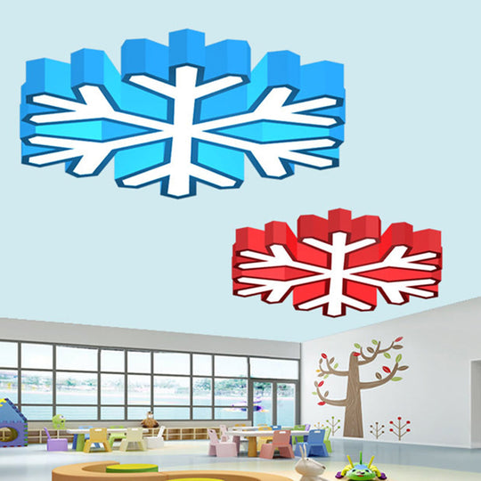 Colorful LED Flush Light Macaron Red/Yellow/Green Ceiling Mount Fixture for Nursery School with Snowflake Acrylic Shade