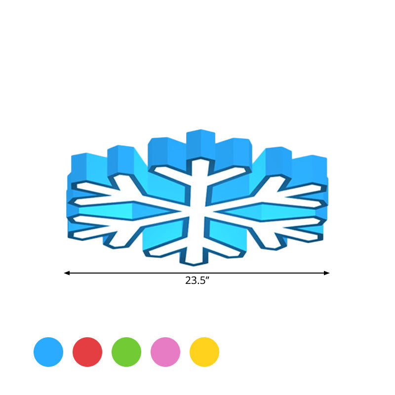 Colorful LED Flush Light Macaron Red/Yellow/Green Ceiling Mount Fixture for Nursery School with Snowflake Acrylic Shade