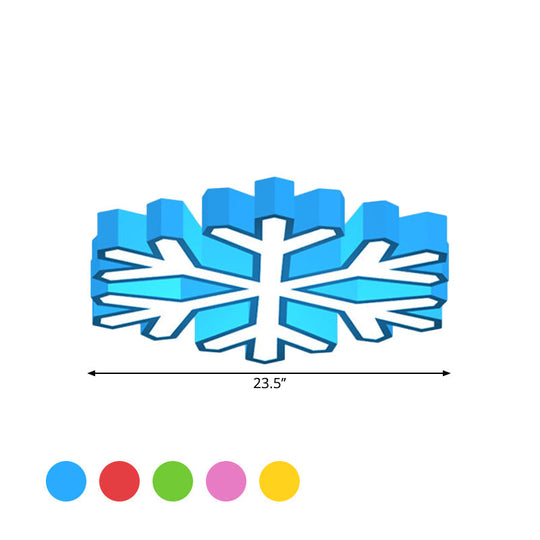 Colorful LED Flush Light Macaron Red/Yellow/Green Ceiling Mount Fixture for Nursery School with Snowflake Acrylic Shade