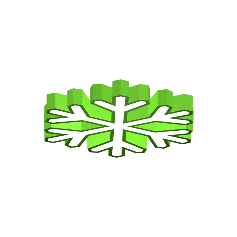 Colorful LED Flush Light Macaron Red/Yellow/Green Ceiling Mount Fixture for Nursery School with Snowflake Acrylic Shade