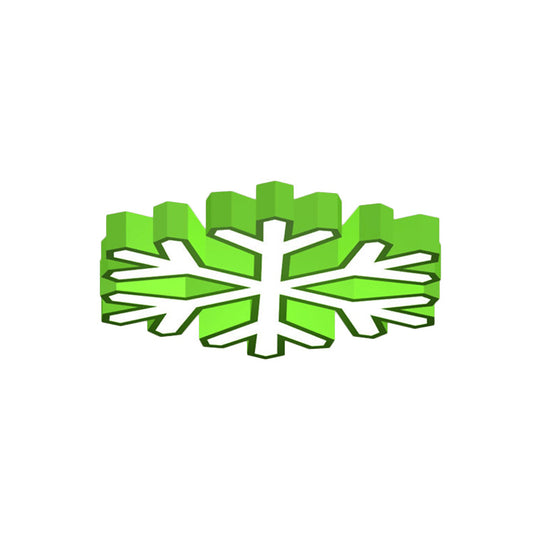 Colorful LED Flush Light Macaron Red/Yellow/Green Ceiling Mount Fixture for Nursery School with Snowflake Acrylic Shade