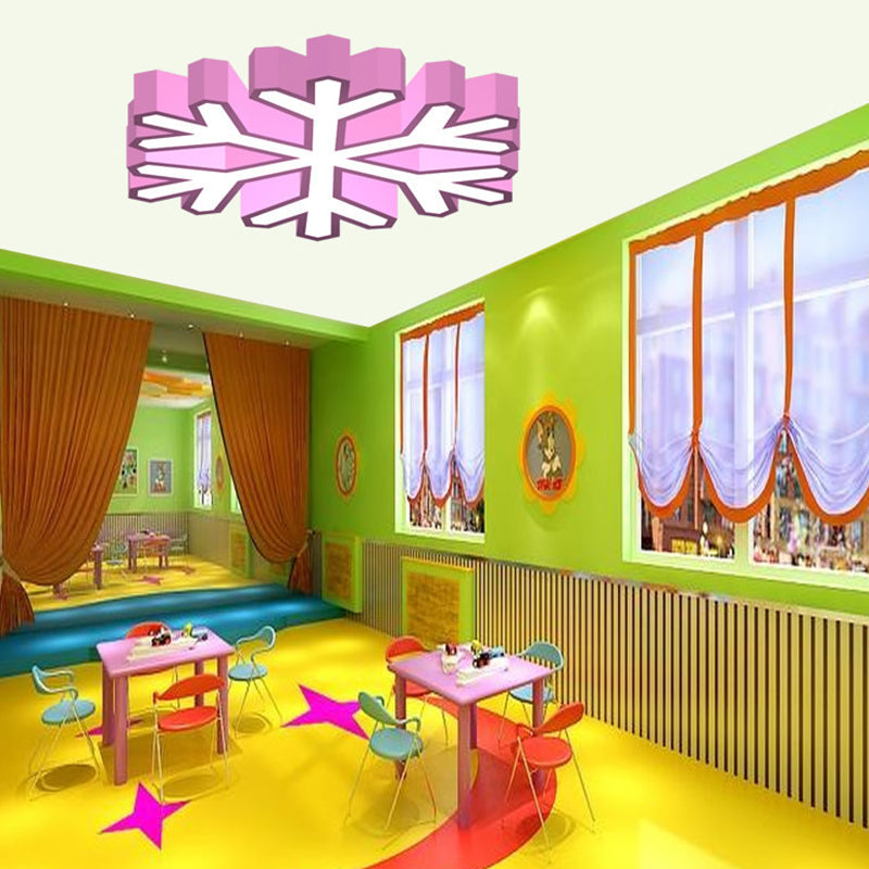 Colorful LED Flush Light Macaron Red/Yellow/Green Ceiling Mount Fixture for Nursery School with Snowflake Acrylic Shade