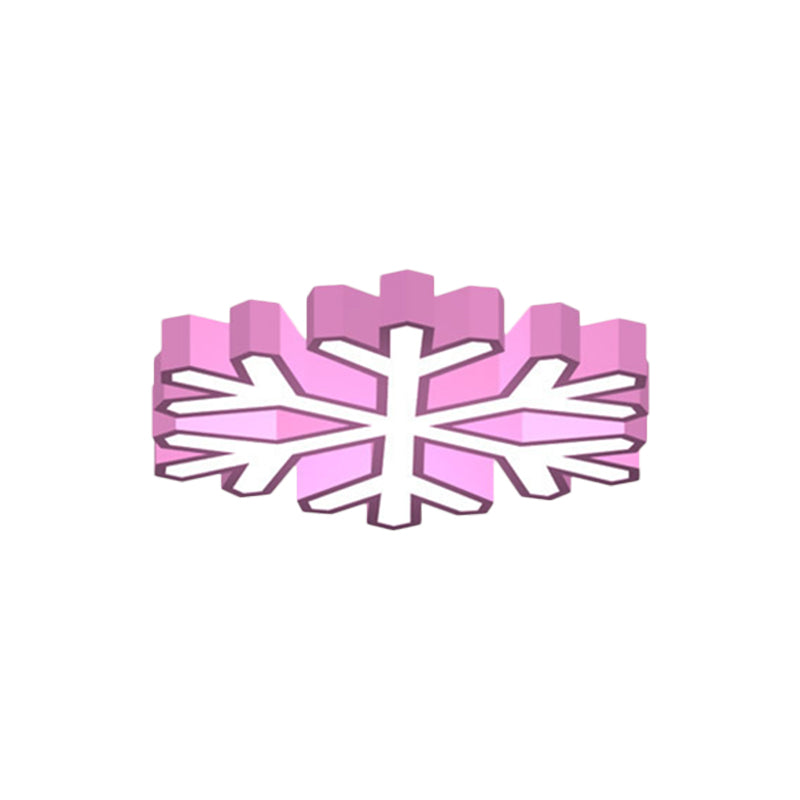 Colorful LED Flush Light Macaron Red/Yellow/Green Ceiling Mount Fixture for Nursery School with Snowflake Acrylic Shade