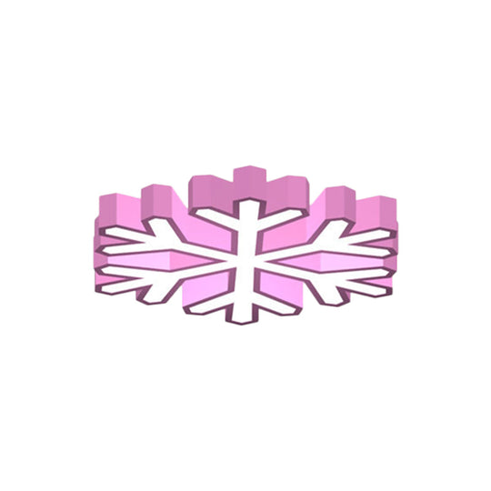 Colorful LED Flush Light Macaron Red/Yellow/Green Ceiling Mount Fixture for Nursery School with Snowflake Acrylic Shade