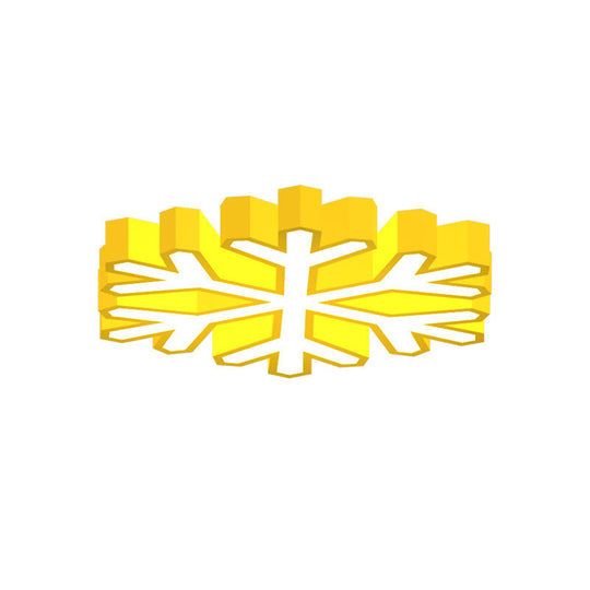 Colorful LED Flush Light Macaron Red/Yellow/Green Ceiling Mount Fixture for Nursery School with Snowflake Acrylic Shade