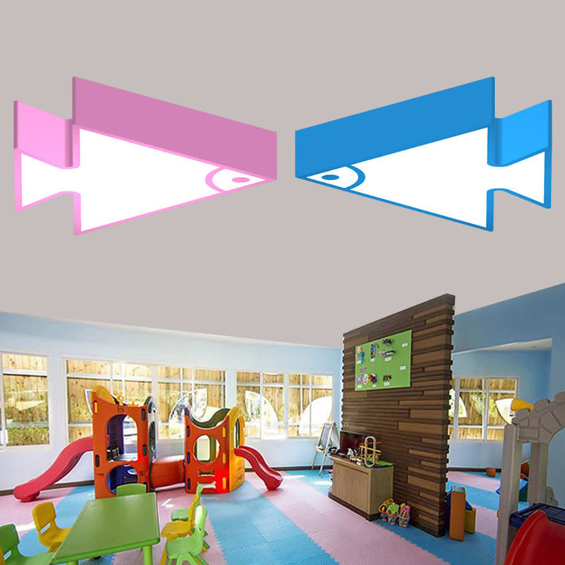 Kid's LED Flush Mount Triangle-Fish Ceiling Light - 18"/22" Wide - Pink/Green/Blue - Acrylic Shade