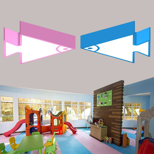 Kid's LED Flush Mount Triangle-Fish Ceiling Light - 18"/22" Wide - Pink/Green/Blue - Acrylic Shade