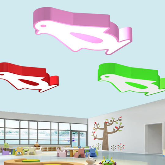 Penguin LED Flush Mount Lighting for Kids' Metal Kindergarten Ceiling Lamp - Red/Pink/Yellow