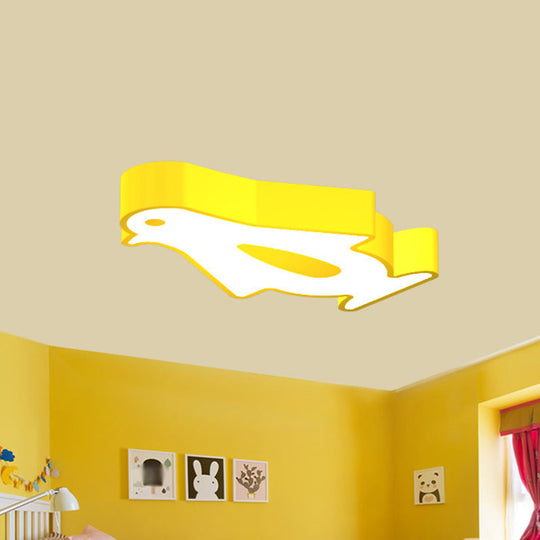 Penguin LED Flush Mount Lighting for Kids' Metal Kindergarten Ceiling Lamp - Red/Pink/Yellow