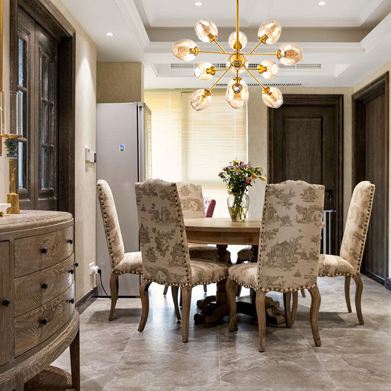 Modern Gold Hanging Lamp with Amber Glass Shade - 7/9/13 Lights Branch Chandelier