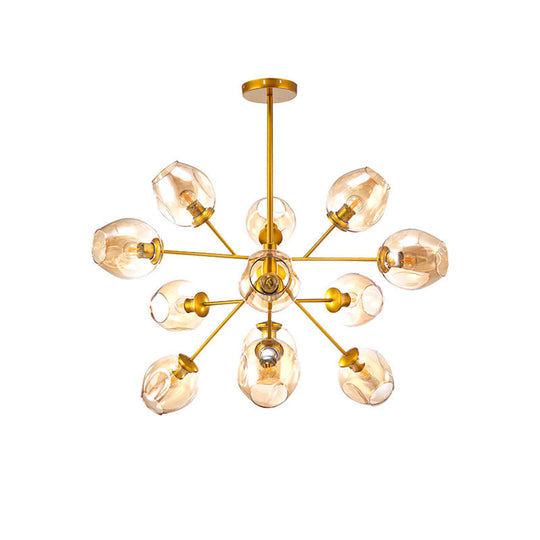Modern Gold Hanging Lamp with Amber Glass Shade - 7/9/13 Lights Branch Chandelier
