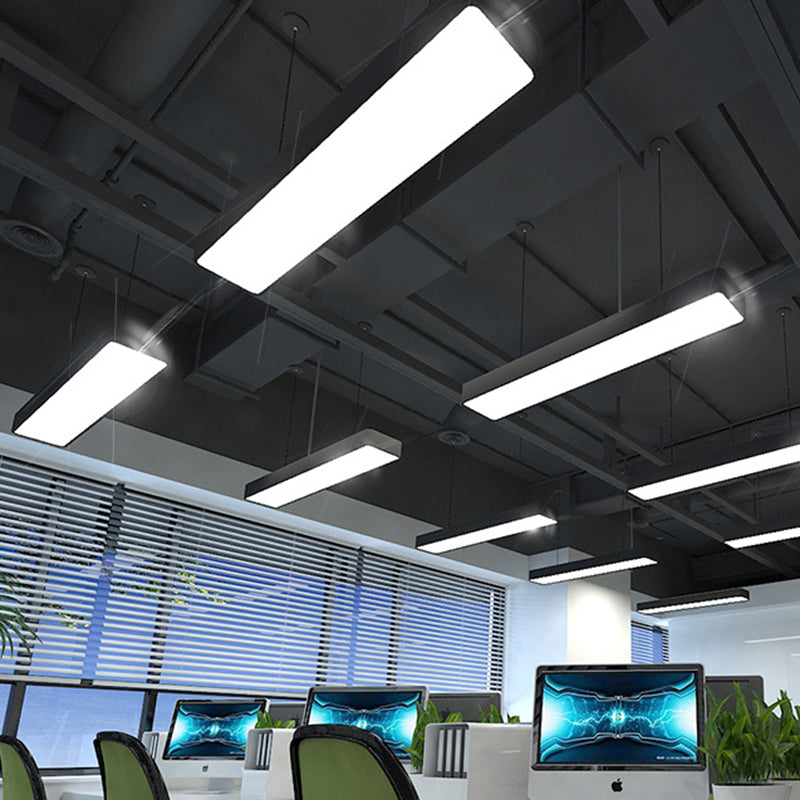Modern Black/White Rectangle Pendant Light - 23.5"/35.5"/47" Wide LED Iron Hanging Fixture for Office